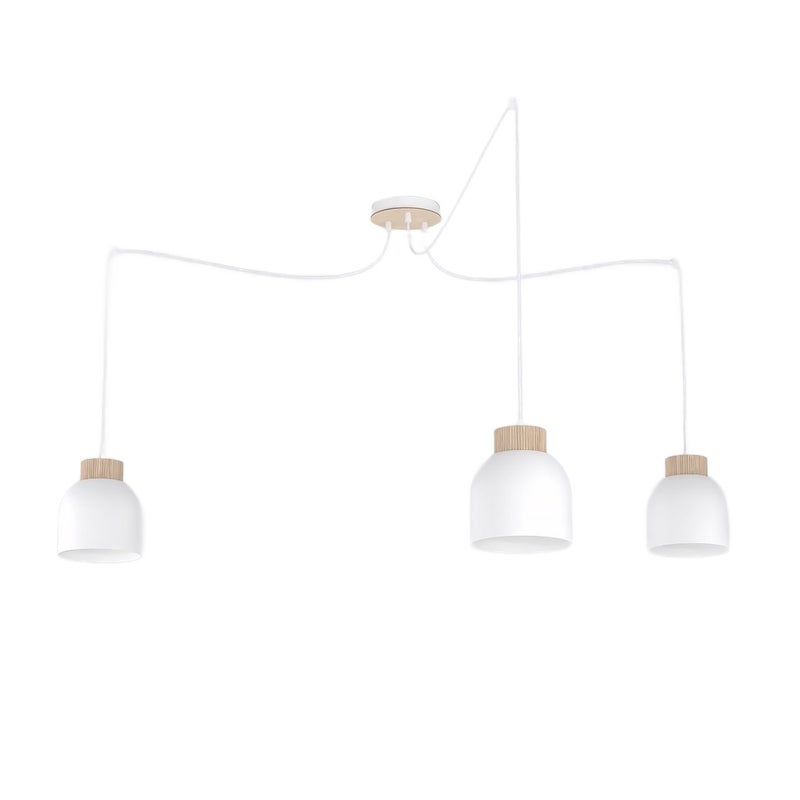 Lampa wisząca pająk klosze z drewnianym akcentem KRU biały 3xE27x15W metal wym:300x300x300cm IP20 Emibig