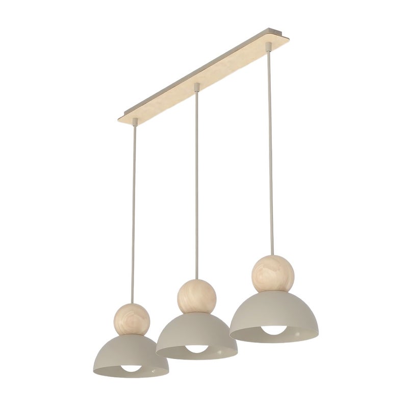 Lampa wisząca listwa kopułowe klosze z drewnianymi kulkami KAKI beżowy 3xE27x15W metal wym:140x73x18cm IP20 Emibig