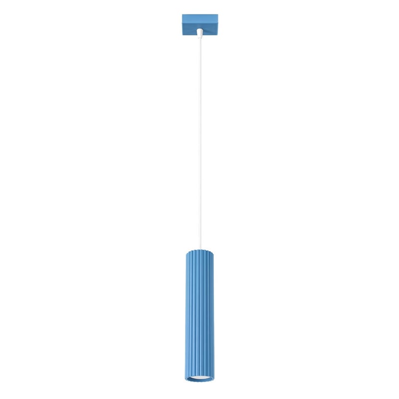 Lampa wisząca nowoczesna błękitna ryflowana tuba 1xGU10 10W KARBON Sollux Lighting