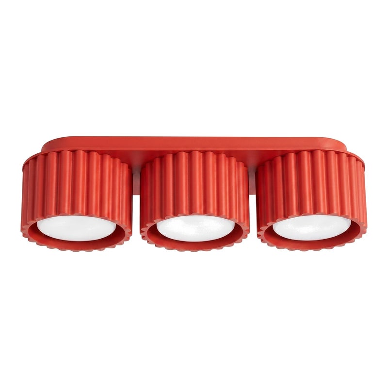 Spot sufitowy nowoczesny czerwony potrójny ryflowany 3xGX53 10W AURA Sollux Lighting