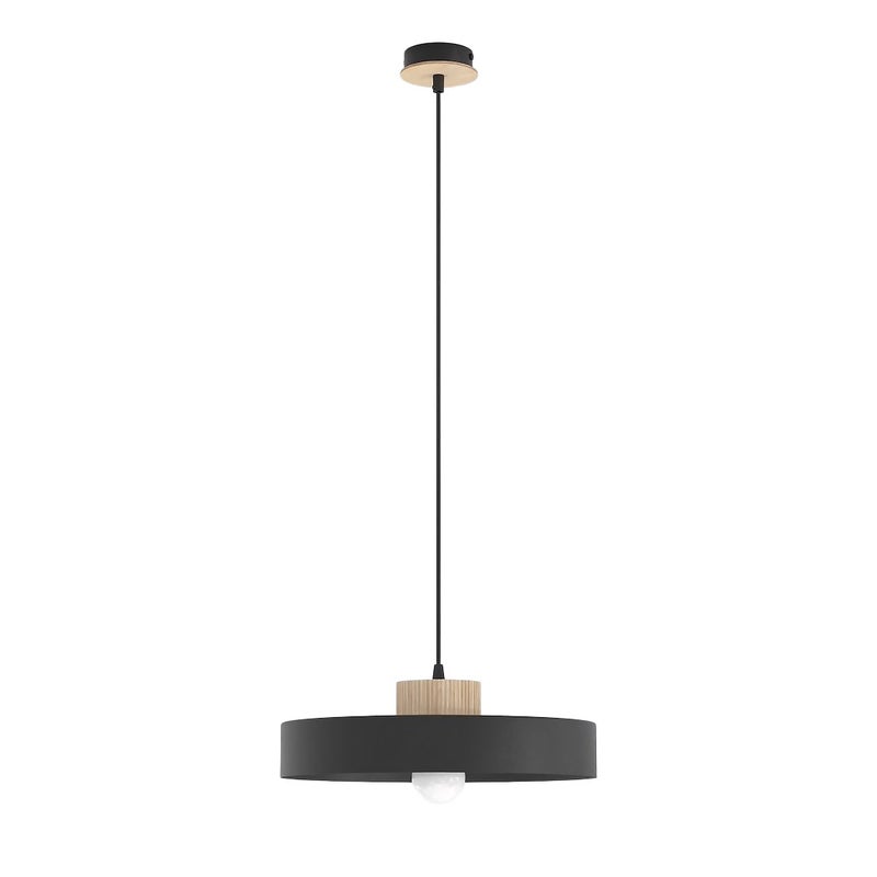 Lampa wisząca duży dwuwarstwowy klosz z drewnem KIVI czarny 1xE27x15W metal wym:140x35x35cm IP20 Emibig