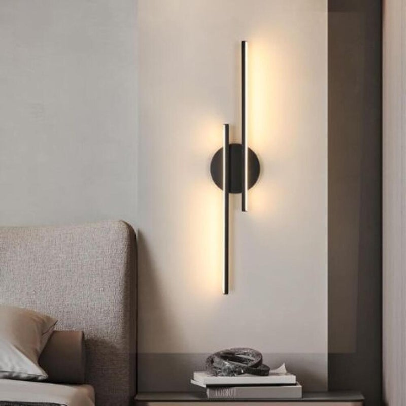 Nowoczesna czarna lampa ścienna, LED 24W – ciepła biel 3000K – minimalistyczny design do sypialni, salonu, hotelu, klatki schodowej, korytarza