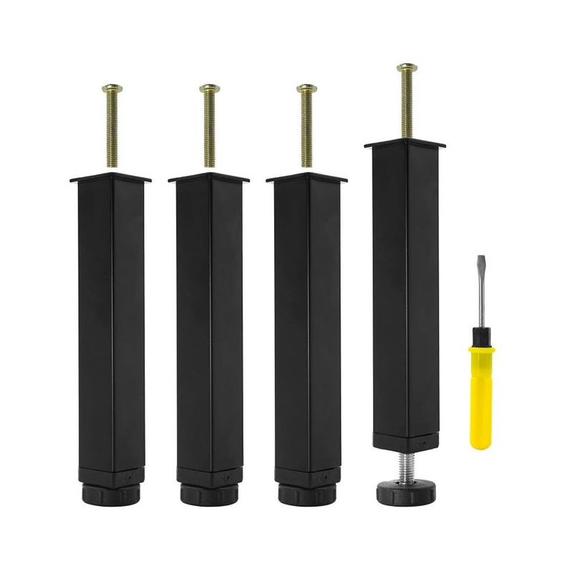 Zestaw 4 metalowych nóg do łóżka z listewkami, wkręcane nogi łóżka, regulowana wysokość od 0 do 20 mm, nogi podporowe do łóżka (20 cm)