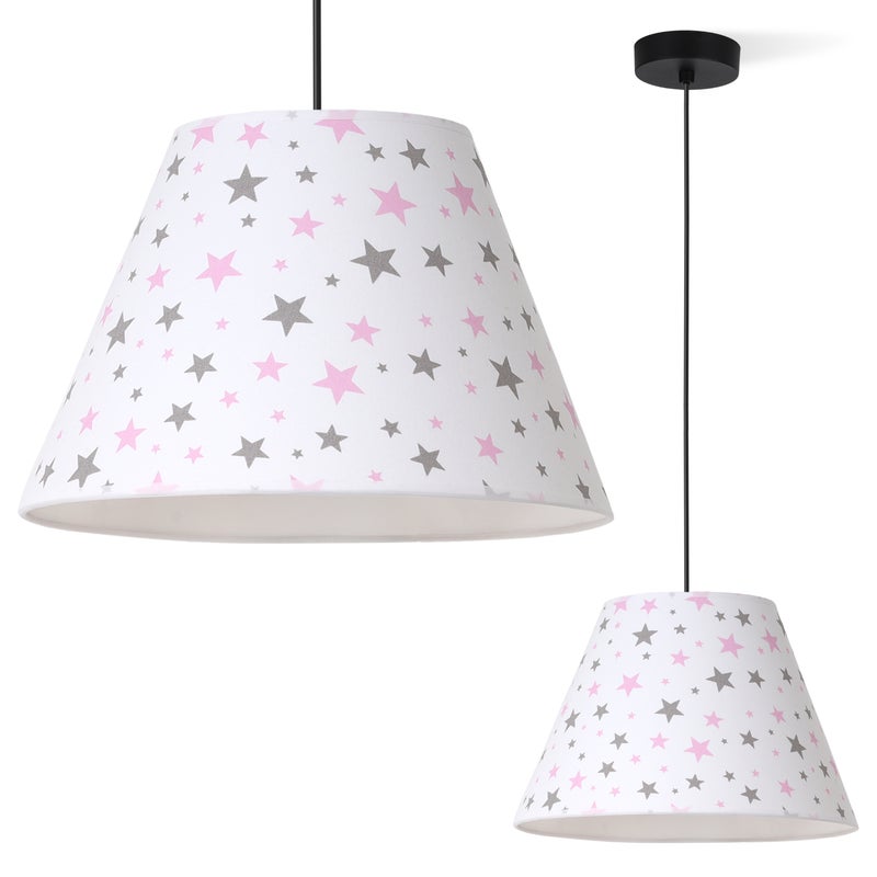 Lampa sufitowa wisząca Kids czarna 1xE27 abażur Gwiazdki różowe stożek biały 30cm Light Home LH