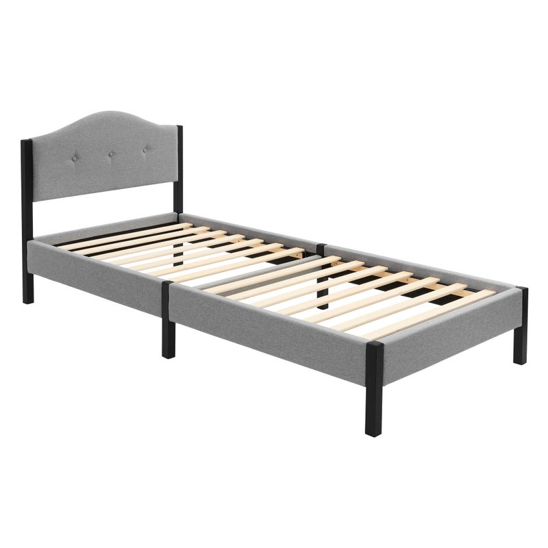 ML-Design Łóżko pojedyncze 90 x 200 cm, model podwojny ze stabilna rama z tkanina lniana i zaglowkiem, stalowa konstrukcja do sypialni, szare