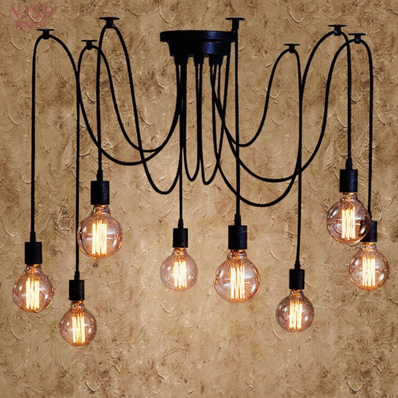 Lampa wisząca w stylu industrialnym w kształcie pająka - Lampa wisząca w stylu retro do jadalni/salonu - Źródło światła nie jest dołączone (8 żarówek
