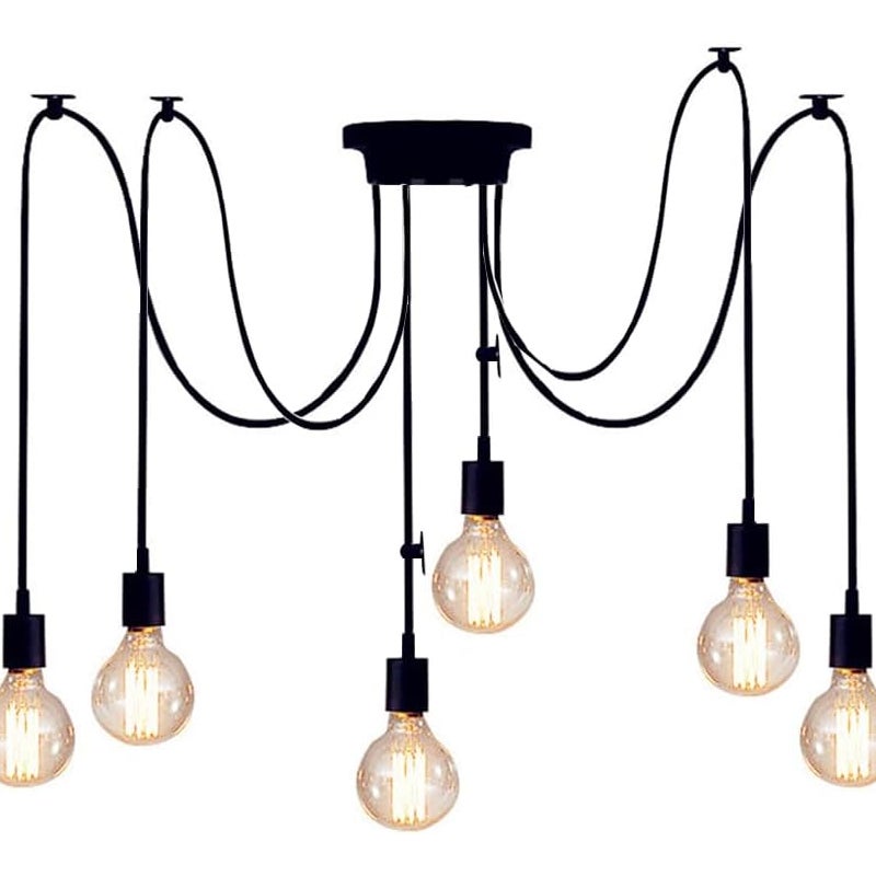 Lampa wisząca w stylu industrialnym w kształcie pająka - Lampa wisząca w stylu retro do jadalni/salonu - Źródło światła nie jest dołączone (6 lamp)