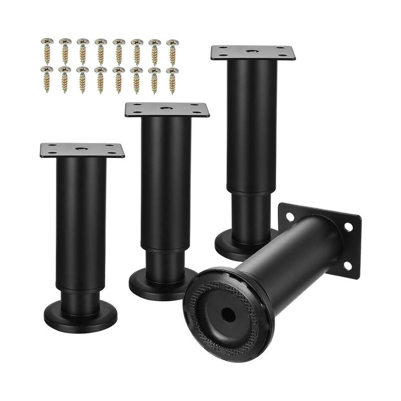 4 regulowane nóżki meblowe, czarne nóżki 12-18 cm, metalowe nóżki podporowe do szafek, stołów, sof, łóżek, regulowane nóżki do komód i