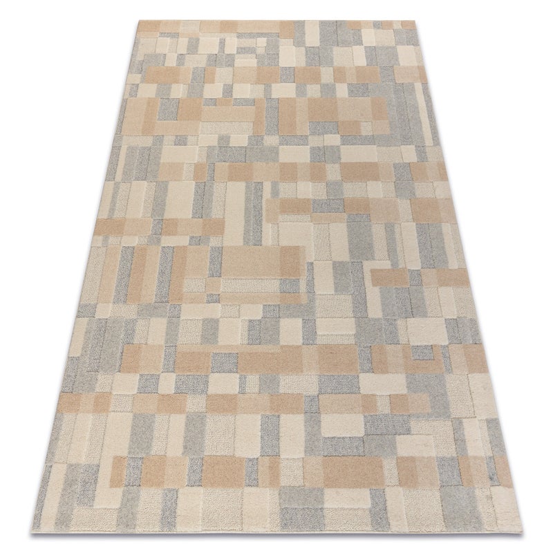 Dywan FLUX 461.117.SA130 wełniany OSTA - Geometryczny, strukturalny, loftowy beż / szary 60x120 cm