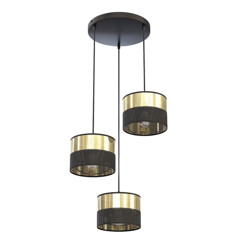 Lampa wisząca okrągła perforowane klosze LUX czarno-złoty 3xE27x15W metal wym:140x43x43cm IP20 Emibig