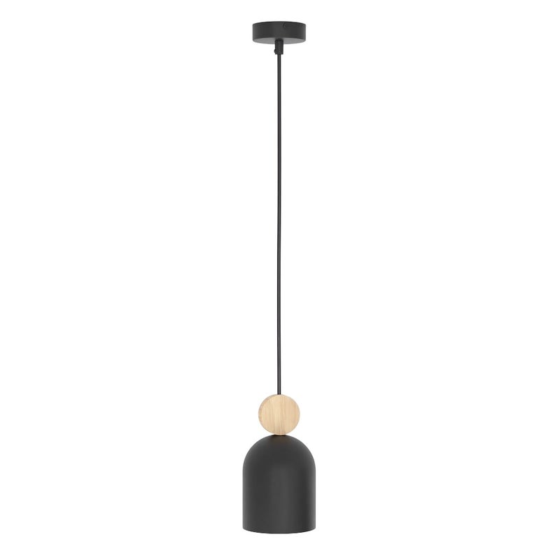 Lampa wisząca owalny klosz z drewnianym detalem MESI czarny 1xGU10x8W metal wym:140x11x11cm IP20 Emibig