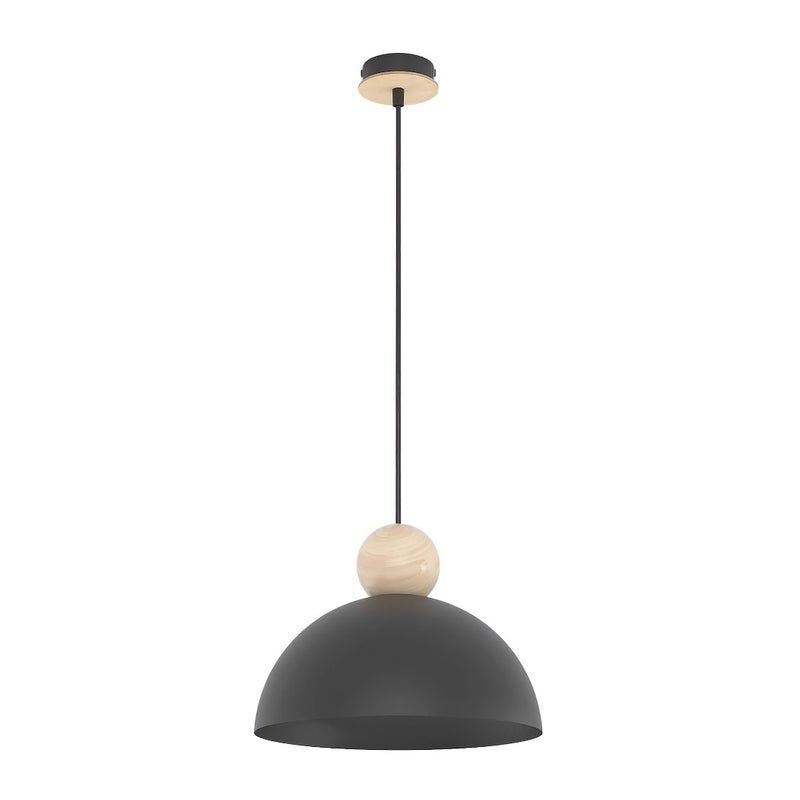 Lampa wisząca duży kopułowy klosz z drewnianą kulką KAKI czarno-beżowy 1xE27x15W metal wym:140x30x30cm IP20 Emibig