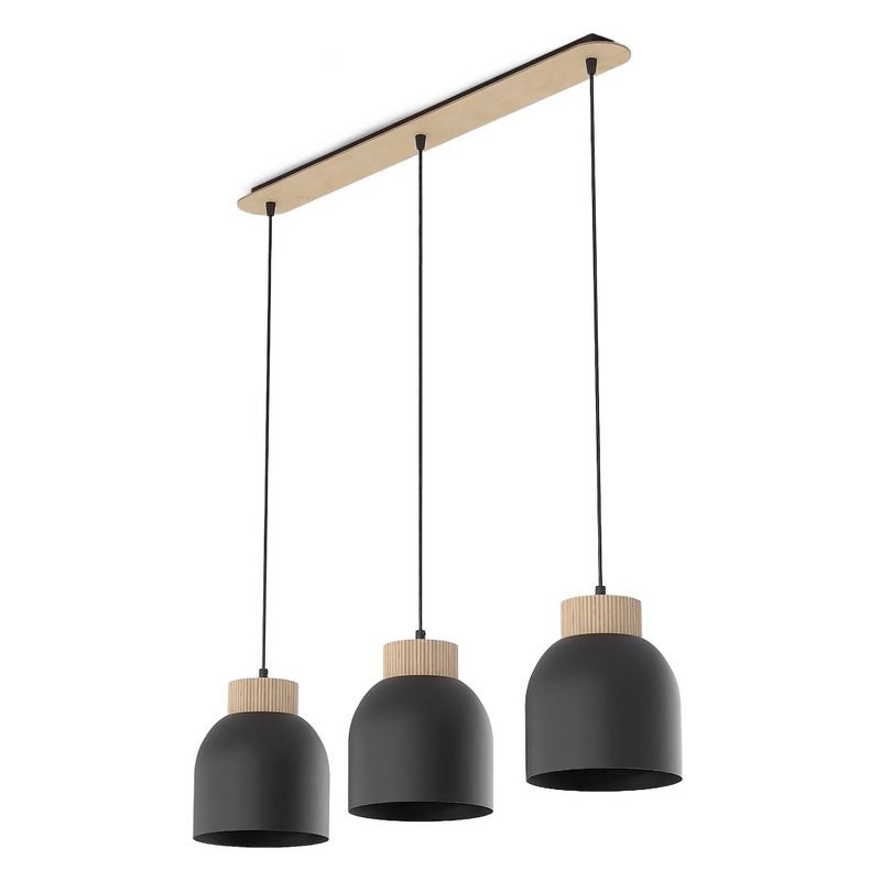 Lampa wisząca listwa kopułowe klosze z drewnem VIGO czarny 3xE27x15W metal wym:140x84x18cm IP20 Emibig