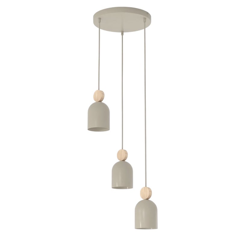 Lampa wisząca okrągła owalne klosze z drewnianym detalem MESI beżowy 3xGU10x8W metal wym:140x34x34cm IP20 Emibig