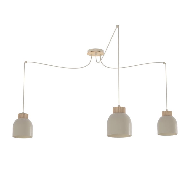 Lampa wisząca pająk klosze z drewnianym akcentem KRU beżowy 3xE27x15W metal wym:300x300x300cm IP20 Emibig