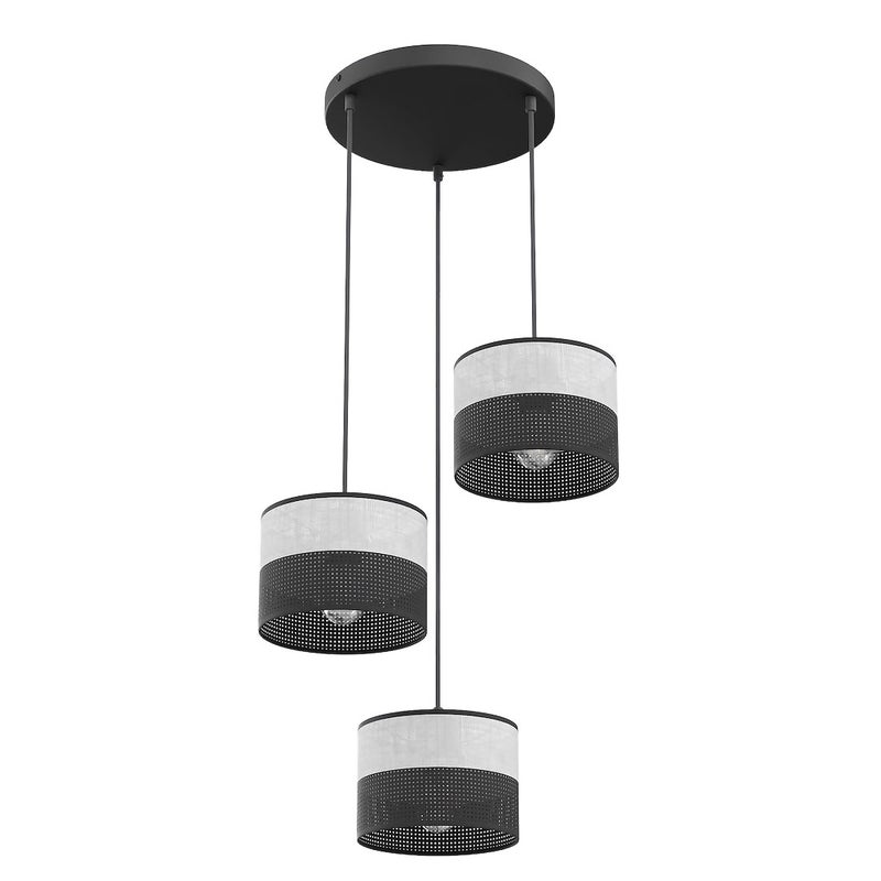 Lampa wisząca okrągła perforowane klosze KARBON czarno-szary 3xE27x15W metal wym:140x43x43cm IP20 Emibig