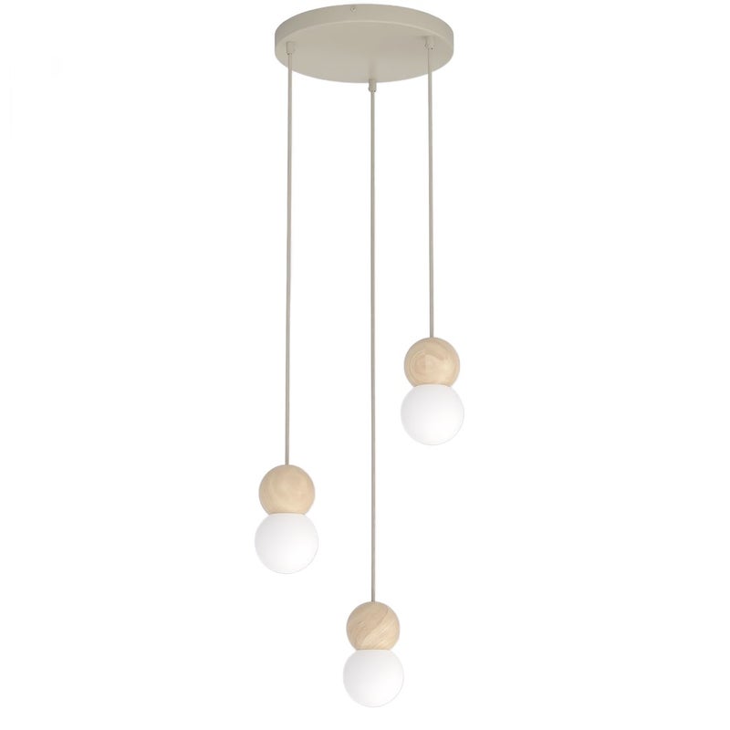 Lampa wisząca drewniane i szklane kulki LOOP beżowo-biały 3xG9x8W drewno wym:140x23x23cm IP20 Emibig