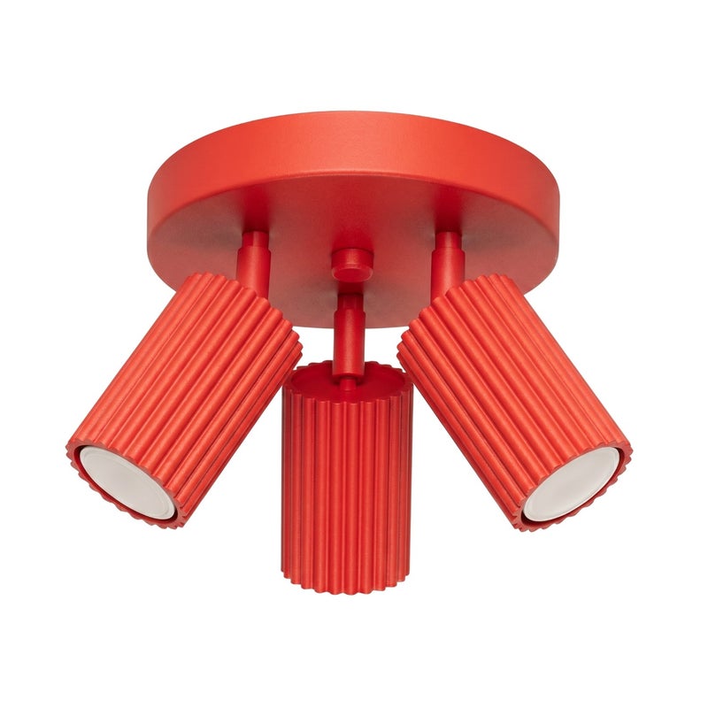 Lampa sufitowa nowoczesna czerwona okrągła ryflowane reflektorki 3xGU10 10W KARBON Sollux Lighting