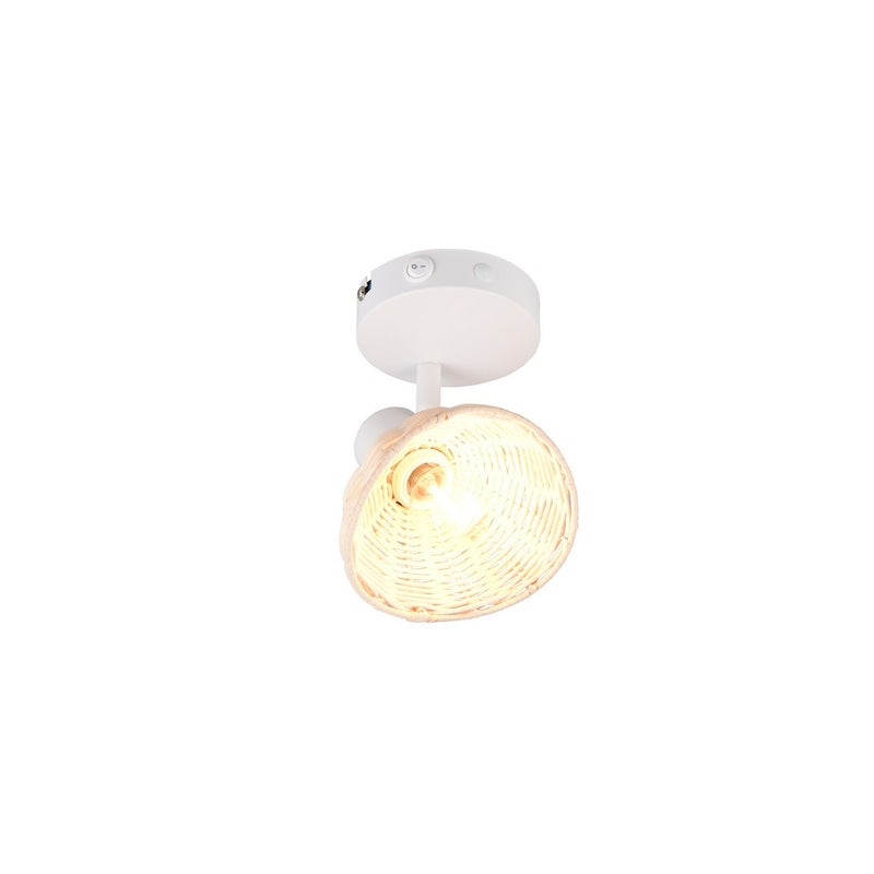 Reflektor rattanowy klosz włącznik CALVI biały 1xE14x10W metal wym:18x14x13cm IP20 RL