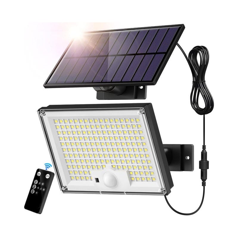 Lampa solarna z czujnikiem ruchu, 3 tryby, 172-diodowy reflektor solarny z pilotem, wodoodporna zewnętrzna lampa bezpieczeństwa zasilana energią słone