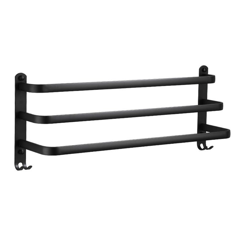 Wieszak na ręczniki aluminiowy ścienny - 3 poziomy - Z haczykami - 50 cm - Wodoodporny - Czarny - Do łazienki, kuchni, prysznica
