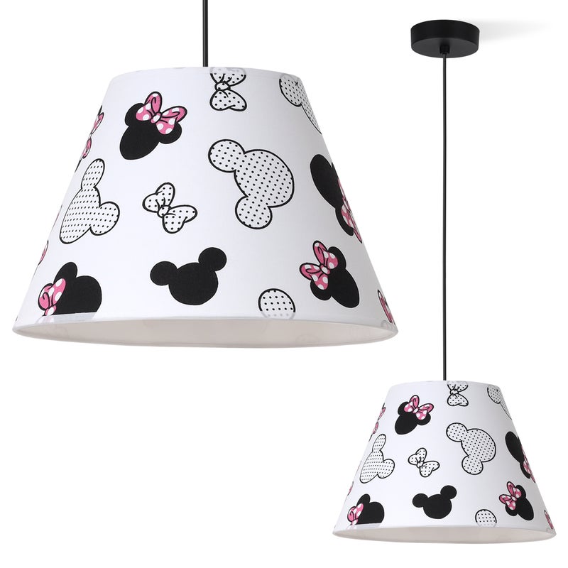 Lampa sufitowa wisząca Kids czarna 1xE27 abażur Myszka Minnie stożek biały 30cm Light Home LH