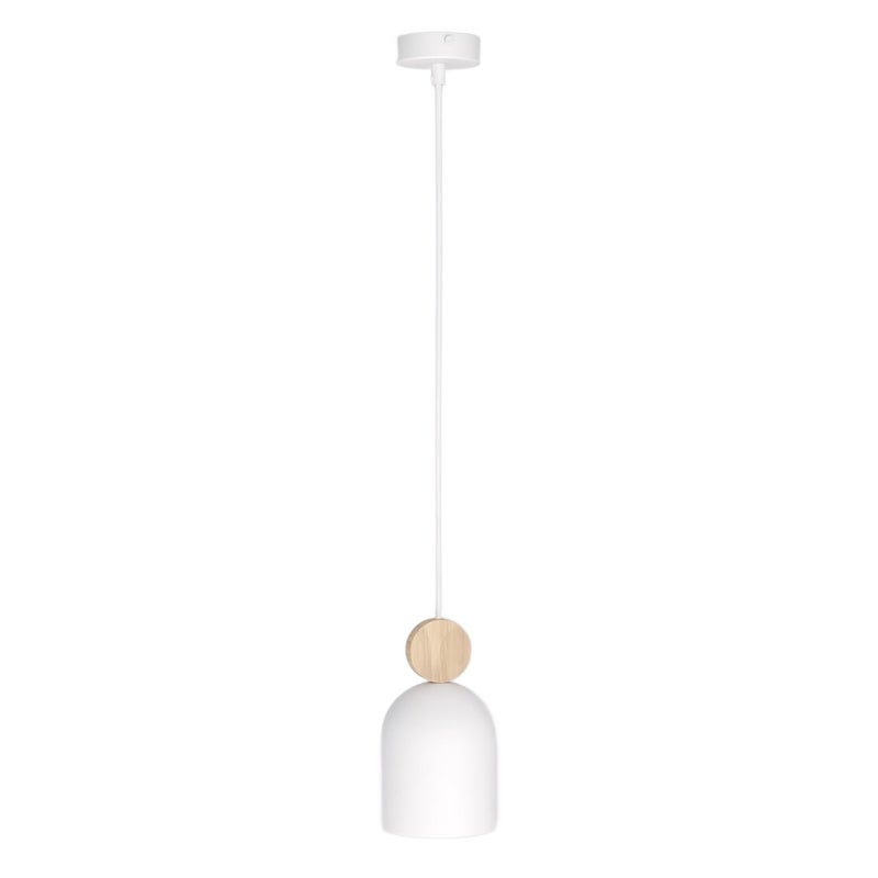 Lampa wisząca kopułowy klosz z drewnianym detalem MESI biały 1xGU10x8W metal wym:140x11x11cm IP20 Emibig