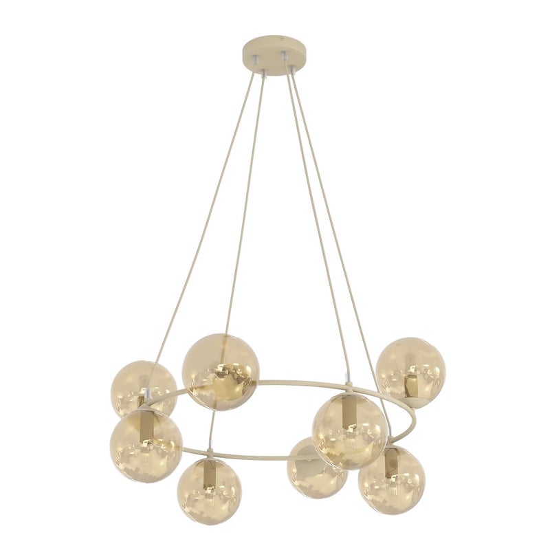 Lampa wisząca szklane kule na ringu AZURA beżowo-miodowy 8xE14x10W szkło wym:110x75x75cm IP20 Emibig