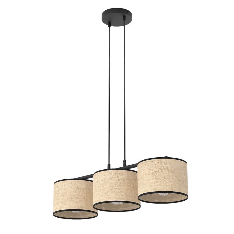 Lampa wisząca rattanowe cylindryczne abażury ECO czarno-beżowy 3xE27x15W wiklina / rattan / słoma wym:140x70x20cm IP20 Emibig