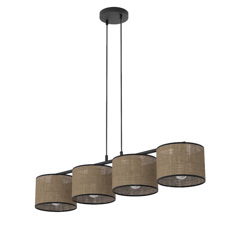 Lampa wisząca cylindryczne abażury ECO brązowo-czarny 4xE27x15W metal wym:140x96x20cm IP20 Emibig