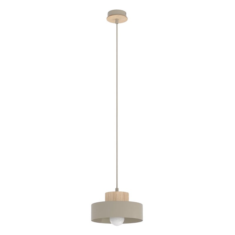 Lampa wisząca mały dwuwarstwowy klosz z drewnem KIVI beżowy 1xE27x15W metal wym:140x20x20cm IP20 Emibig