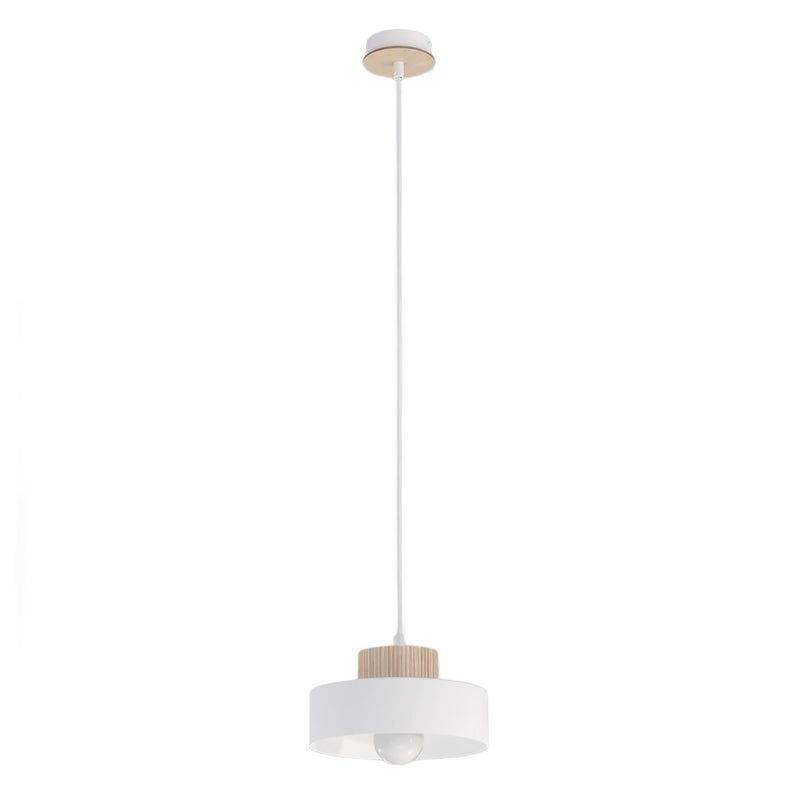 Lampa wisząca mały dwuwarstwowy klosz z drewnem KIVI biały 1xE27x15W metal wym:140x20x20cm IP20 Emibig
