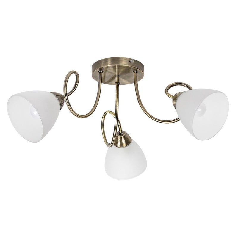 Plafon 3-punktowa E27 Ramiona Wygięte Brązowy Klosze tulipan Szkło Biały Klasyczny IP20 L525mm