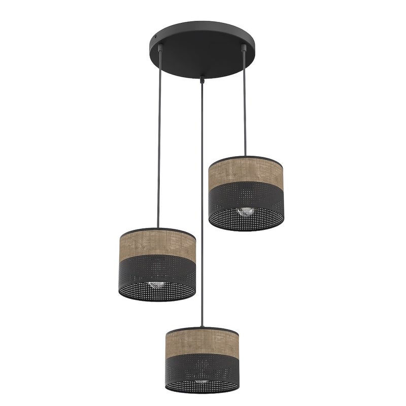 Lampa wisząca okrągła perforowane klosze KARBON czarno-brązowy 3xE27x15W metal wym:140x43x43cm IP20 Emibig