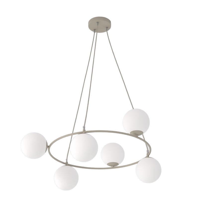 Lampa wisząca kule na ringu AZURA beżowo-biały 6xE14x10W szkło wym:110x75x75cm IP20 Emibig