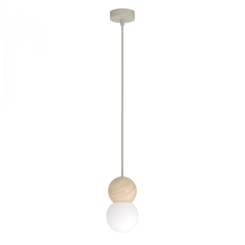 Lampa wisząca drewniana i szklana kulka LOOP beżowo-biały 1xG9x8W drewno wym:140x10x10cm IP20 Emibig
