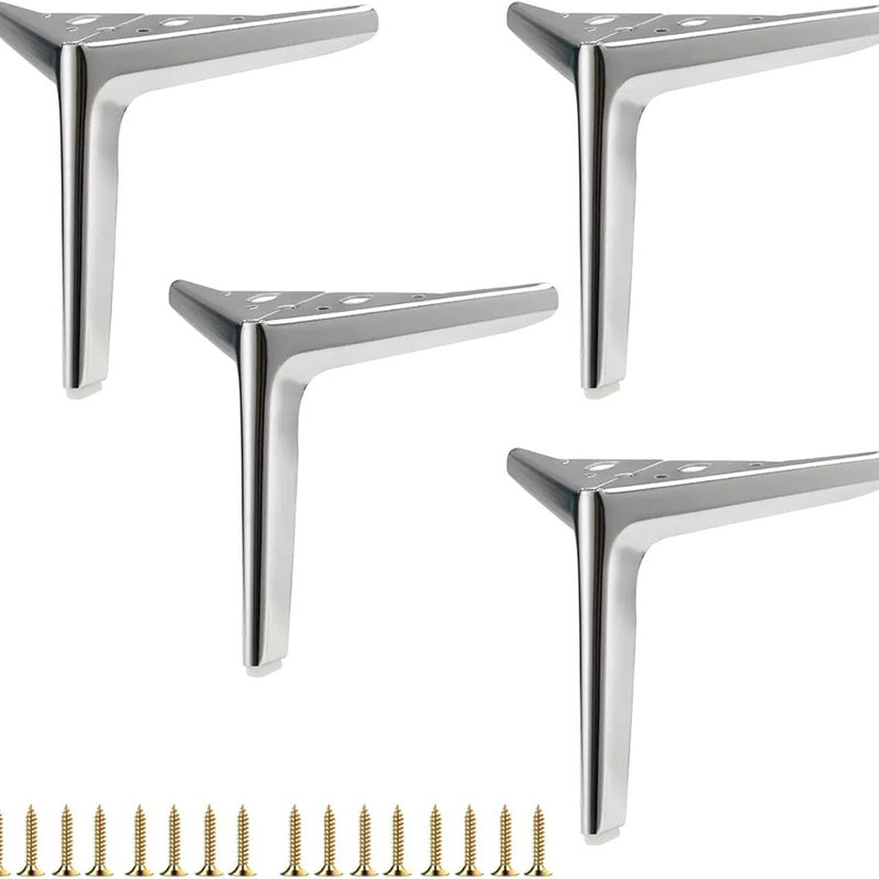 Metalowe nogi meblowe, nogi meblowe DIY, nogi do sof i krzeseł, zestaw 4 sztuk lśniącego srebra o długości 20 cm