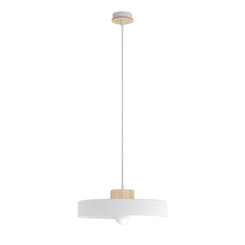 Lampa wisząca duży dwuwarstwowy klosz z drewnem KIVI biały 1xE27x15W metal wym:140x35x35cm IP20 Emibig