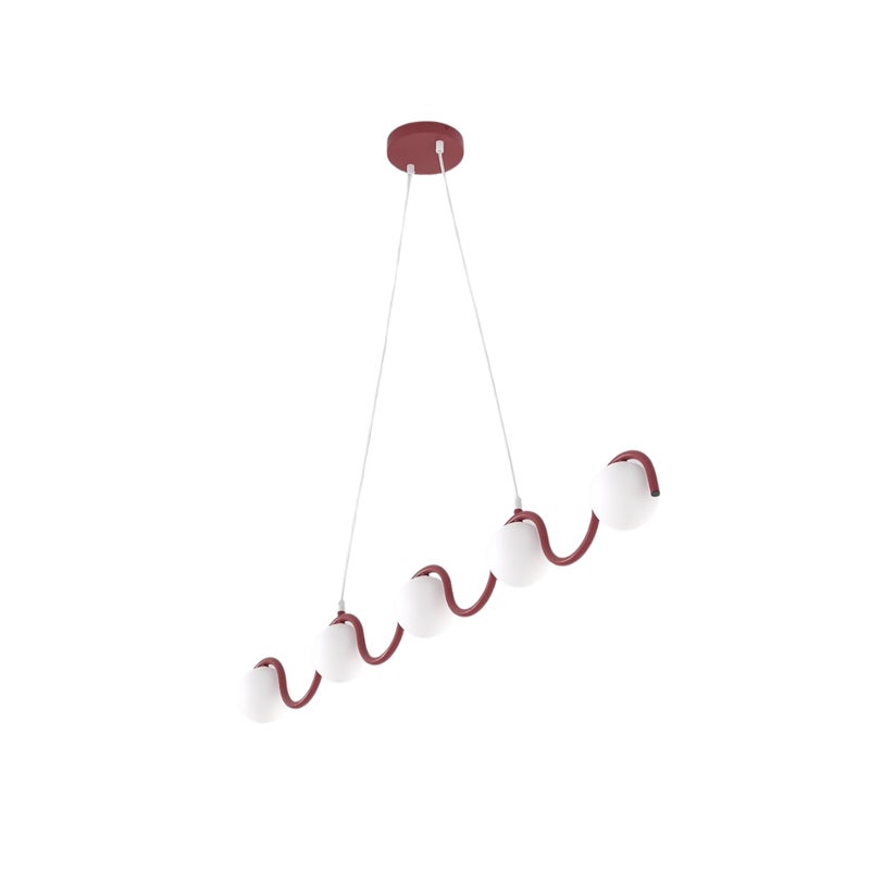Lampa wisząca falista listwa z kulami SINUS burgundowo-biały 5xG9x8W metal wym:120x110x10cm IP20 Emibig