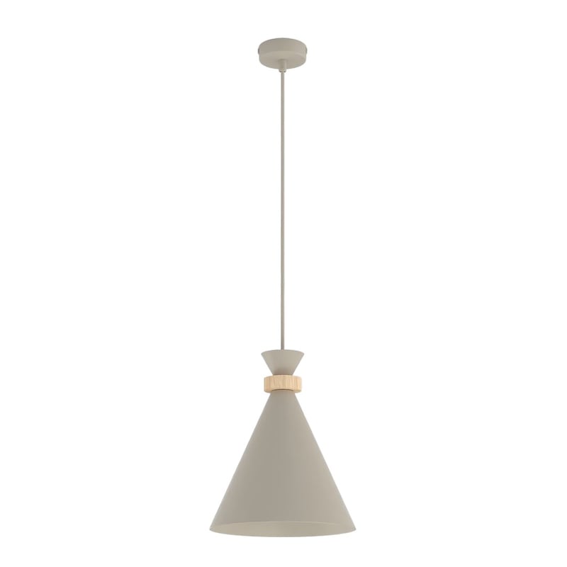 Lampa wisząca stożkowy klosz z drewnianym detalem ZERO beżowy 1xE27x15W metal wym:140x23x23cm IP20 Emibig