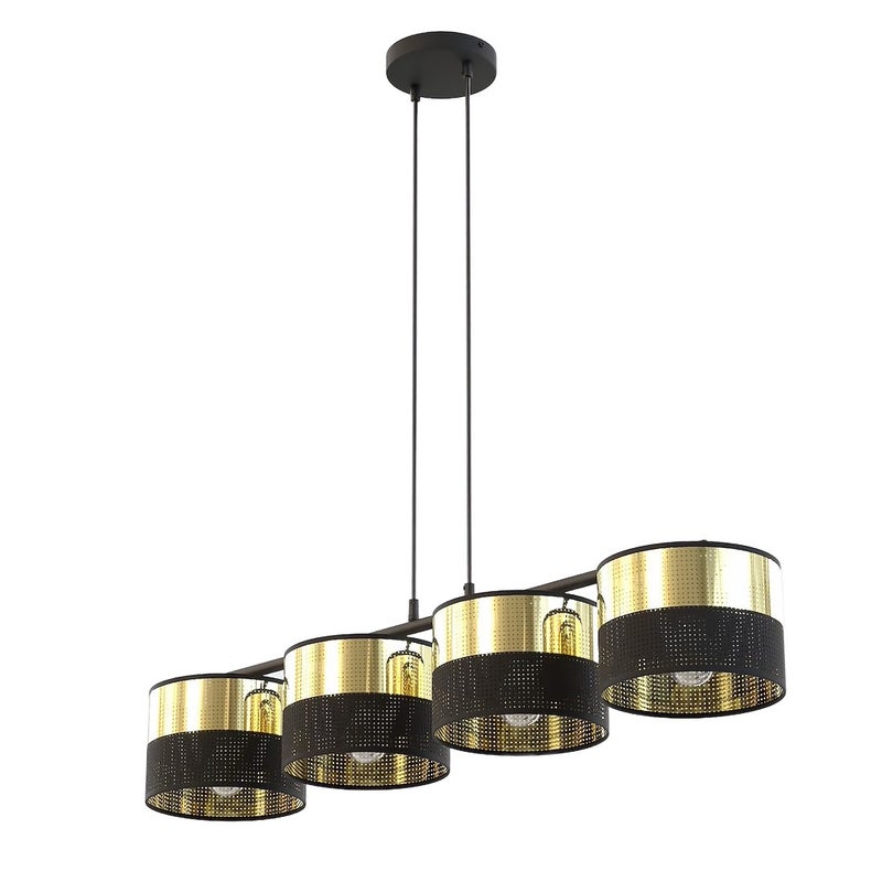 Lampa wisząca listwa perforowane klosze LUX czarno-złoty 4xE27x15W metal wym:140x96x20cm IP20 Emibig