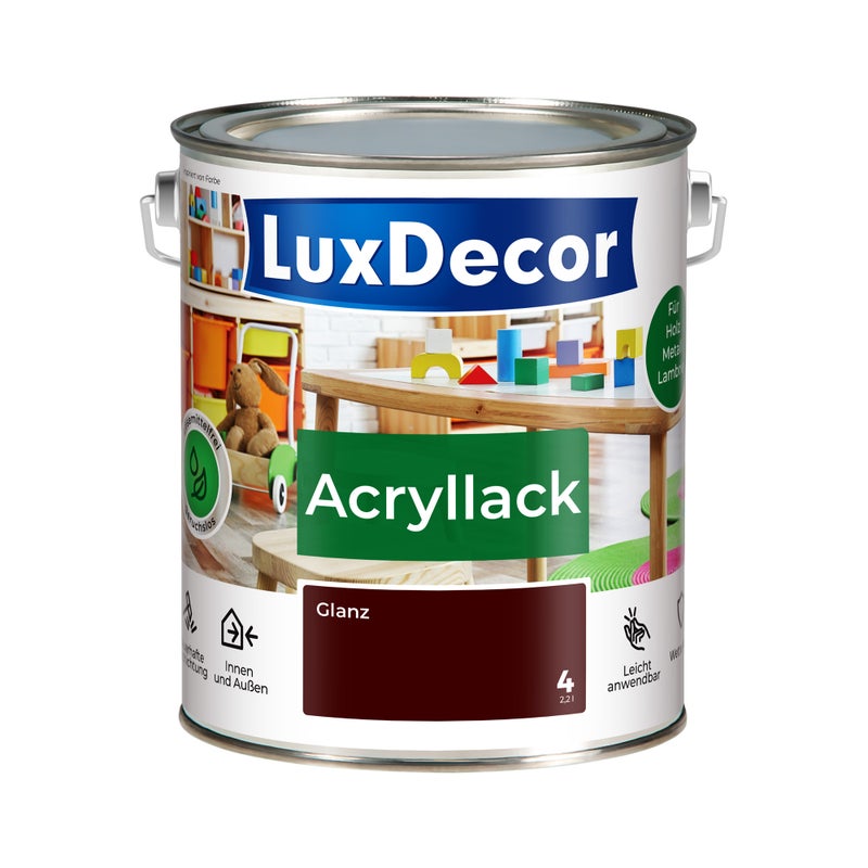 LUXDECOR Emalia akrylowa Lakier do metalu i drewna Połysk (04) Heiße Schokolade 2,2 L