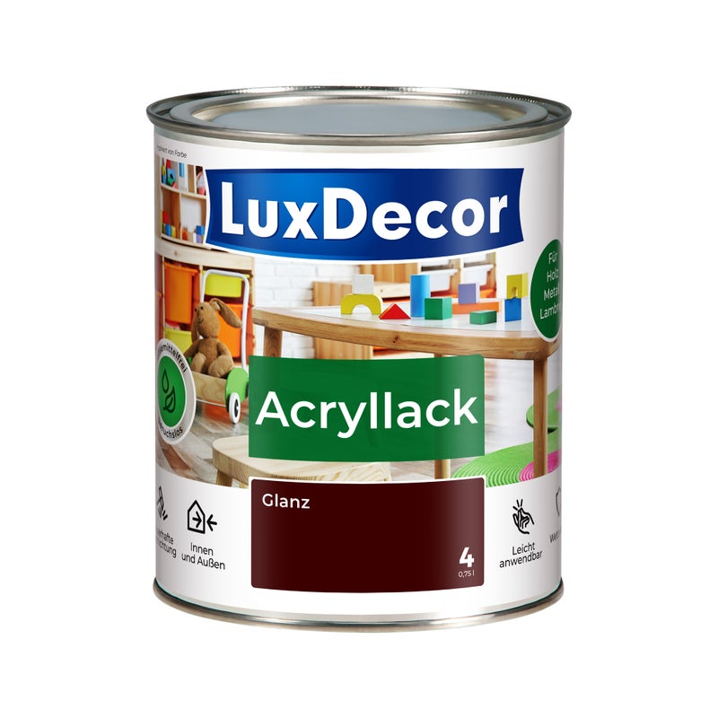 LUXDECOR Emalia akrylowa Lakier do metalu i drewna Połysk (04) Heiße Schokolade 0,75 L