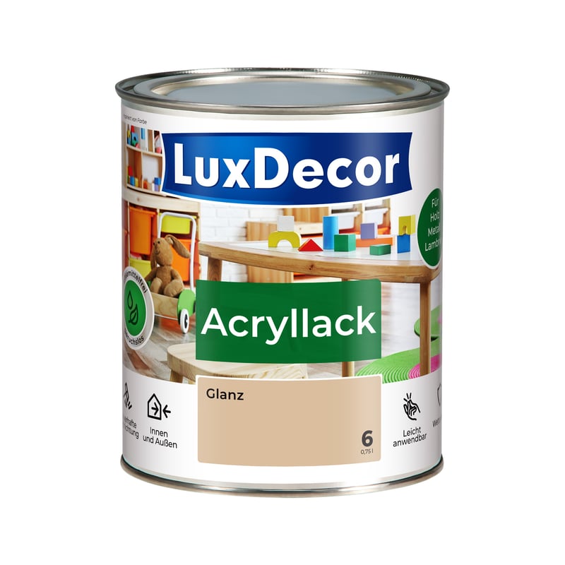 LUXDECOR Emalia akrylowa Lakier do metalu i drewna Połysk (06) Sandsturm 0,75 L