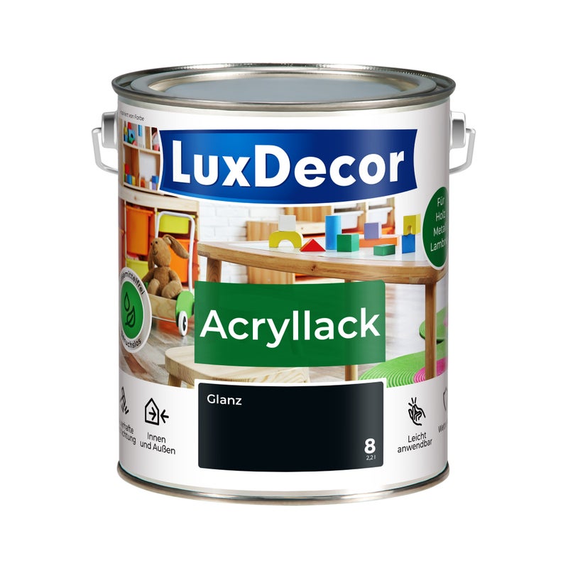 LUXDECOR Emalia akrylowa Lakier do metalu i drewna Połysk (08) Schwarzer Diamant 2,2 L