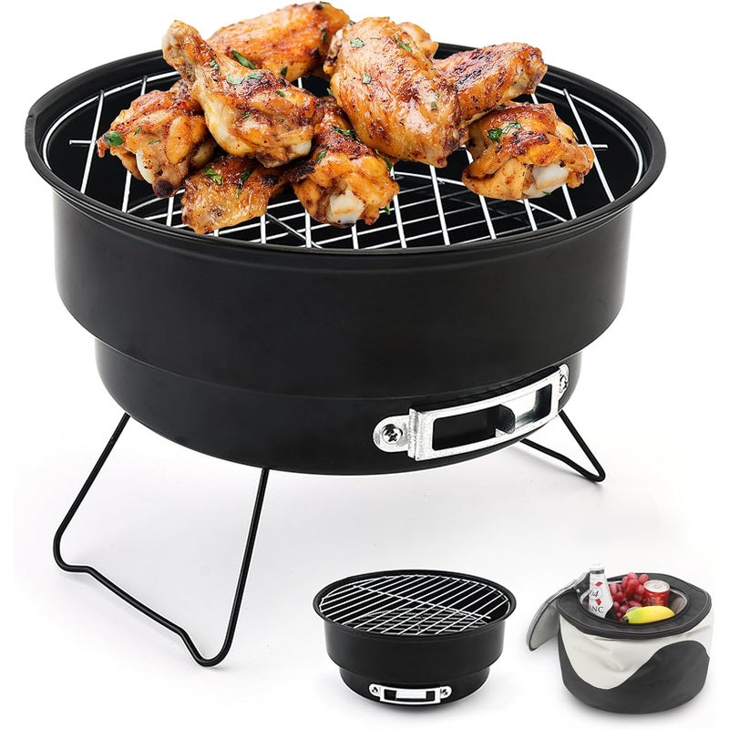 Przenośny mini składany grill węglowy z torbą termiczną na kemping, piknik, do ogrodu, na patio i w podróż – 26×26×18 cm