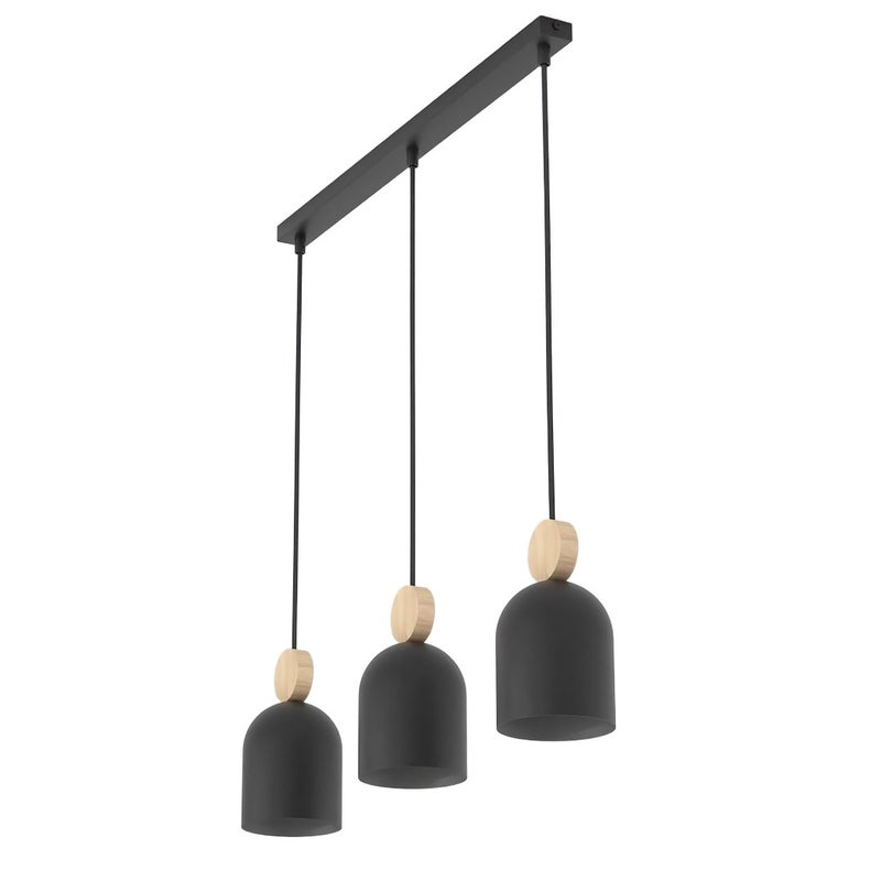 Lampa wisząca listwa owalne klosze z drewnianym detalem MESI czarny 3xGU10x8W metal wym:140x66x11cm IP20 Emibig