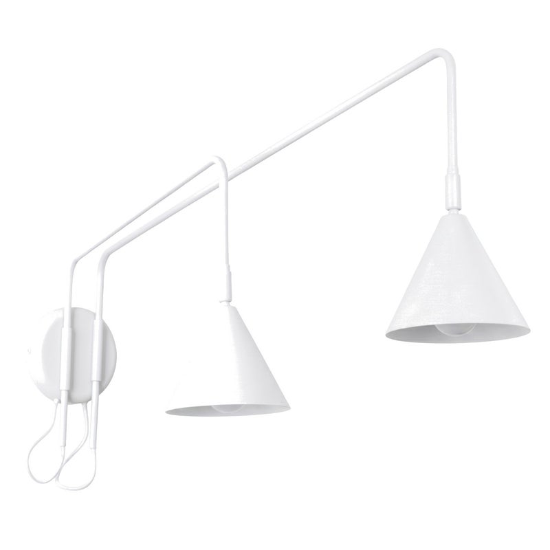 Kinkiet ścienny nowoczesny biały stożkowe klosze na wysięgnikach włącznik 2xE14 10W NOX Sollux Lighting