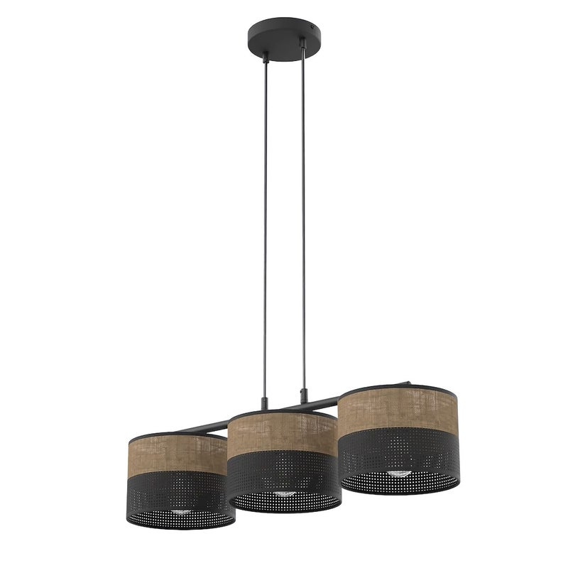 Lampa wisząca listwa perforowane klosze KARBON czarno-brązowy 3xE27x15W metal wym:140x70x20cm IP20 Emibig