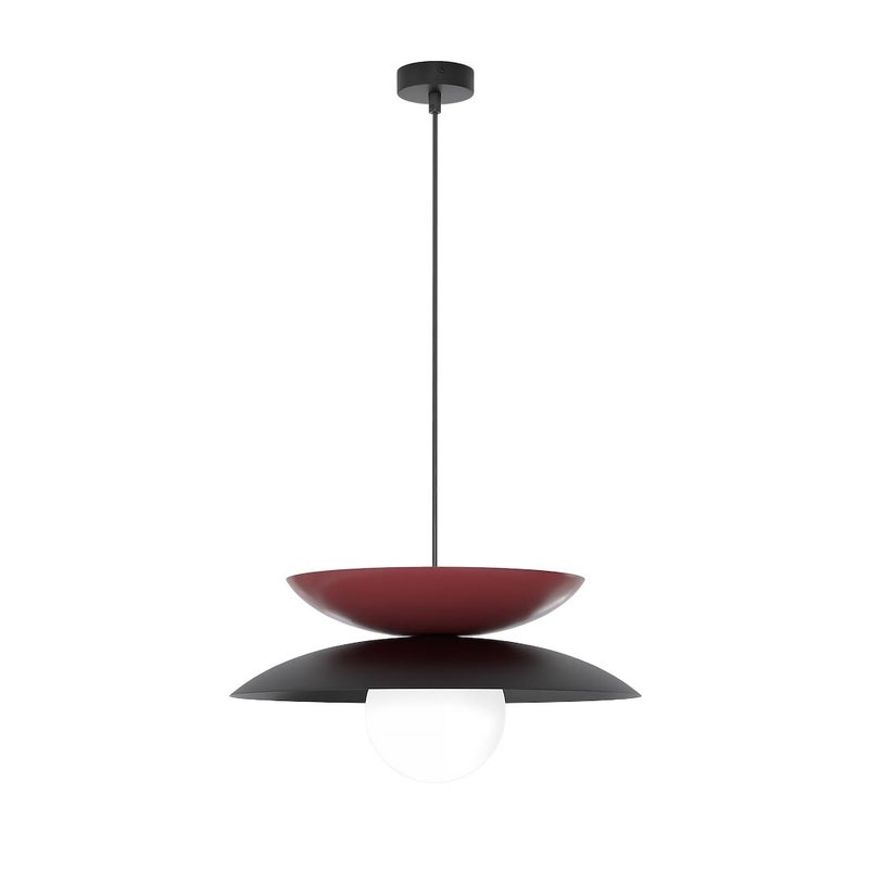 Lampa wisząca warstwowe dyski z kulą NAGOYA czarno-burgundowo-biały 1xG9x8W metal wym:140x41x41cm IP20 Emibig